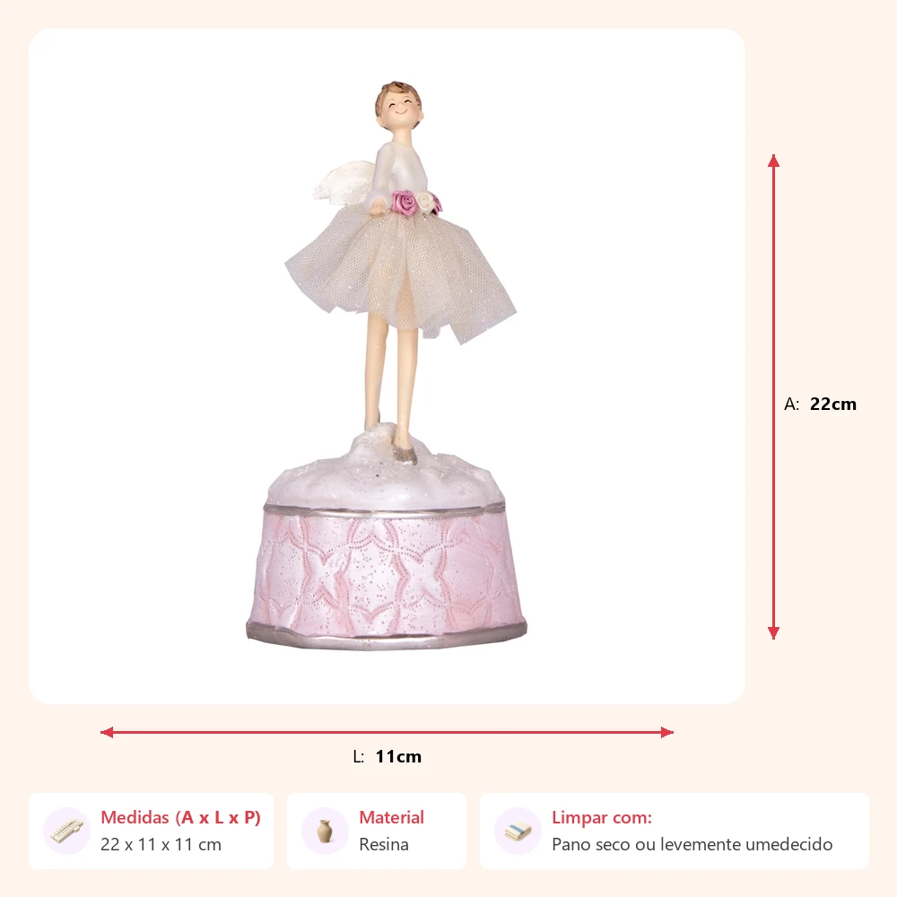 Caixa música fada branco rosa 22x11x11cm - Imagem 2