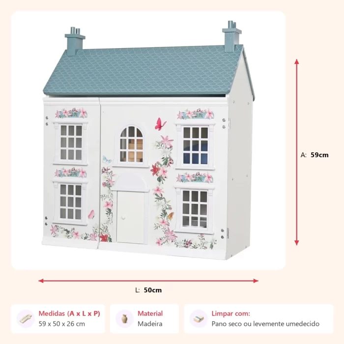 Casinha bonecas jardim europeu 59x50x26cm - Imagem 2