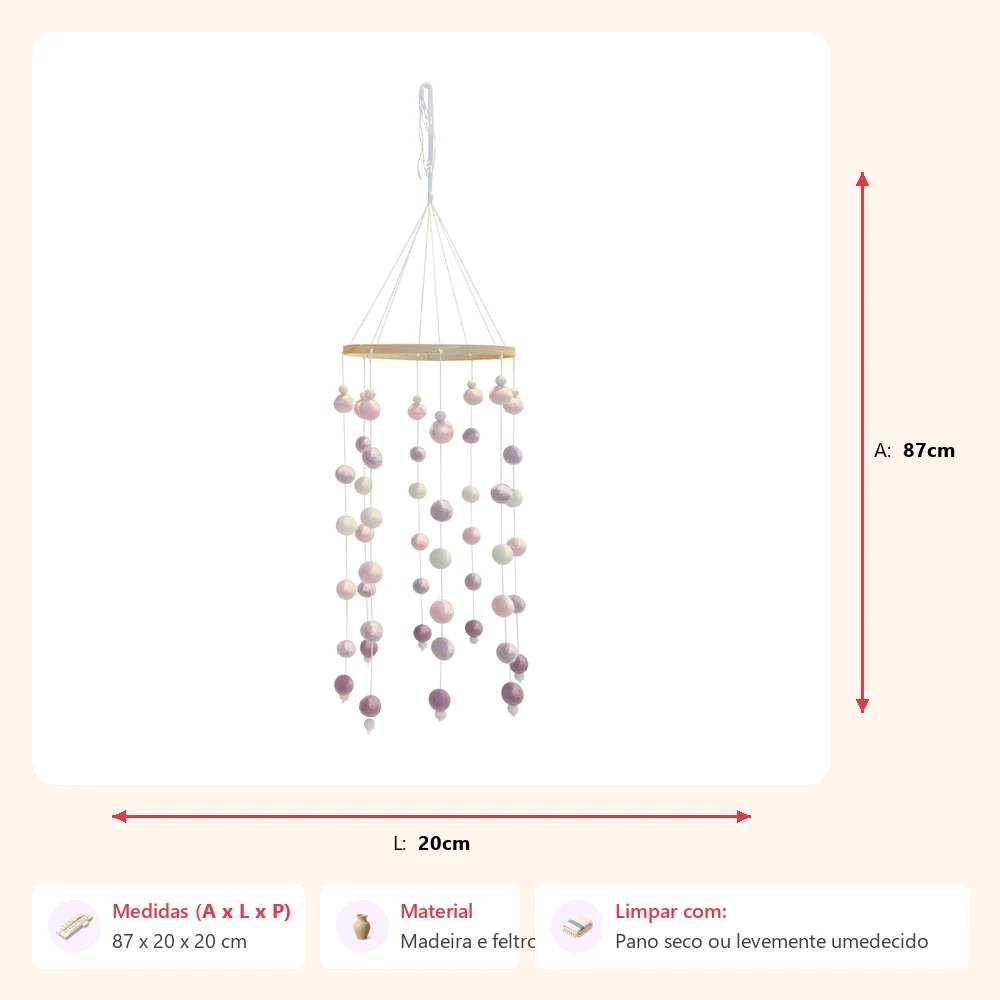 Móbile pompom rosa 87x20x20cm - Imagem 2