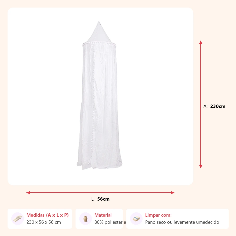 Tenda pompom branca 230x56x56cm - Imagem 2