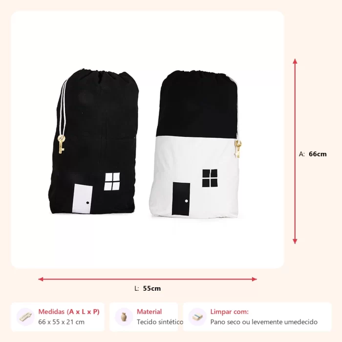 Jogo 2 cestos casinha p&b 66x55x21cm - Imagem 2