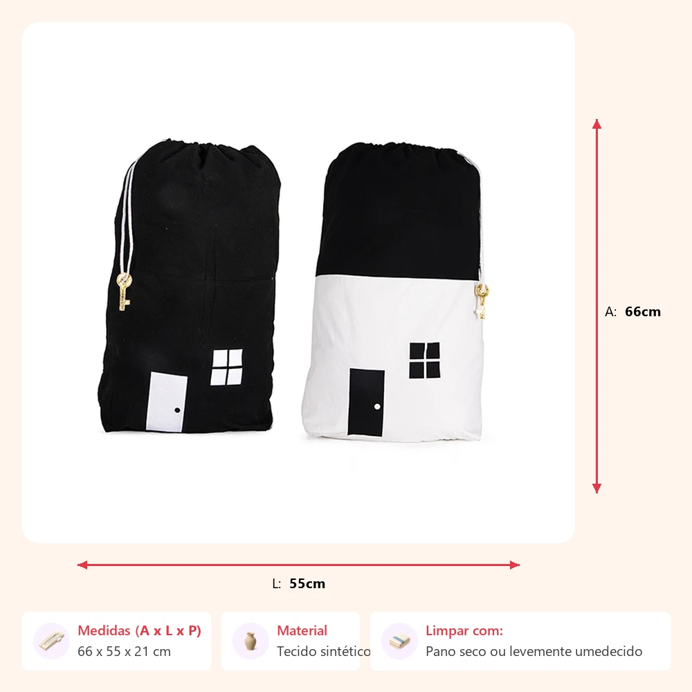 Jogo 2 cestos casinha p&b 66x55x21cm - Imagem 2