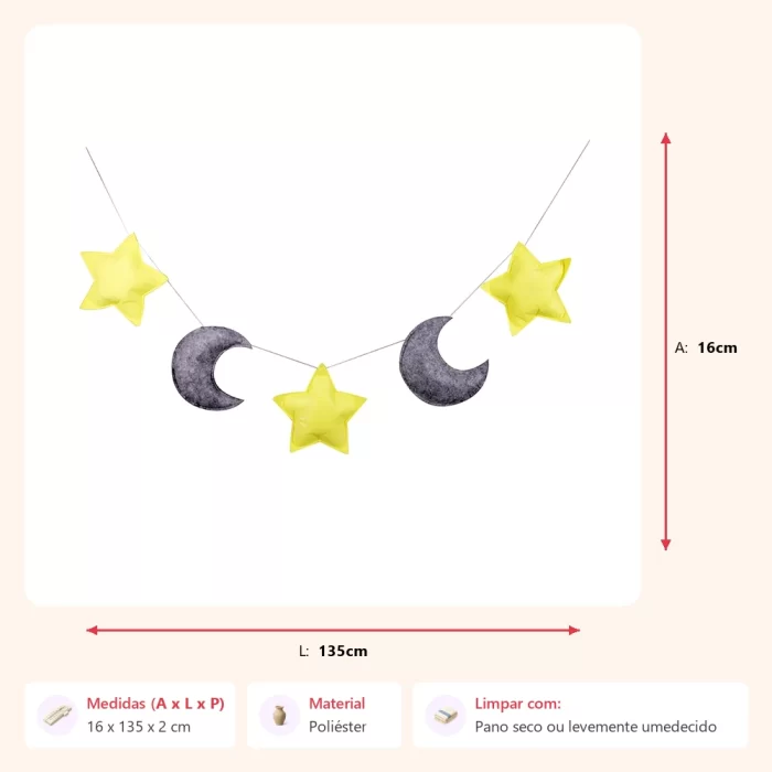 Decoração luas e estrelas 16x135x2cm - Imagem 2