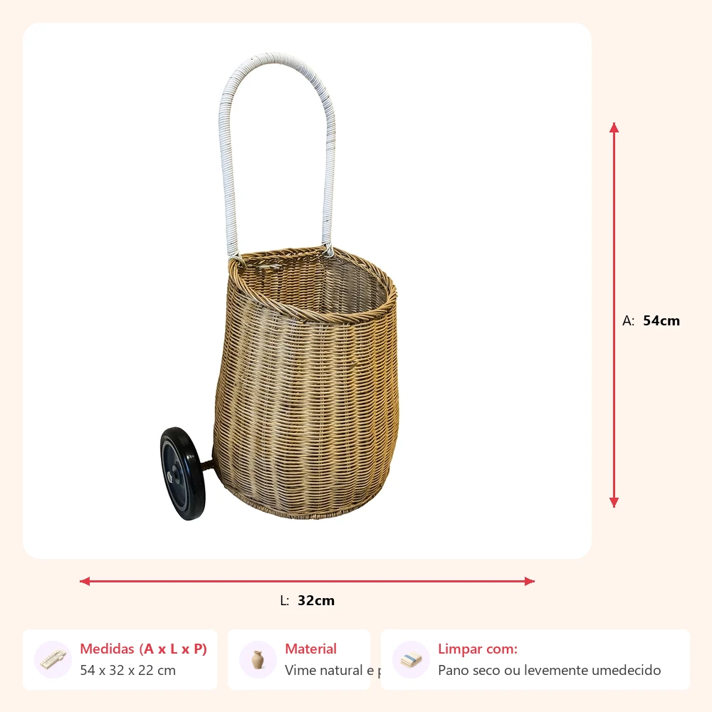 Carrinho de feira fibra natural 54x32x22cm - Imagem 2