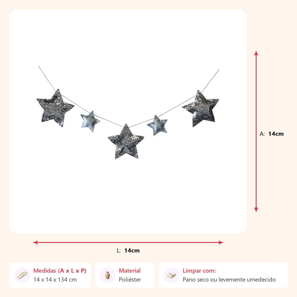 Fio decorativo estrela prata 14x14x134cm - Imagem 2