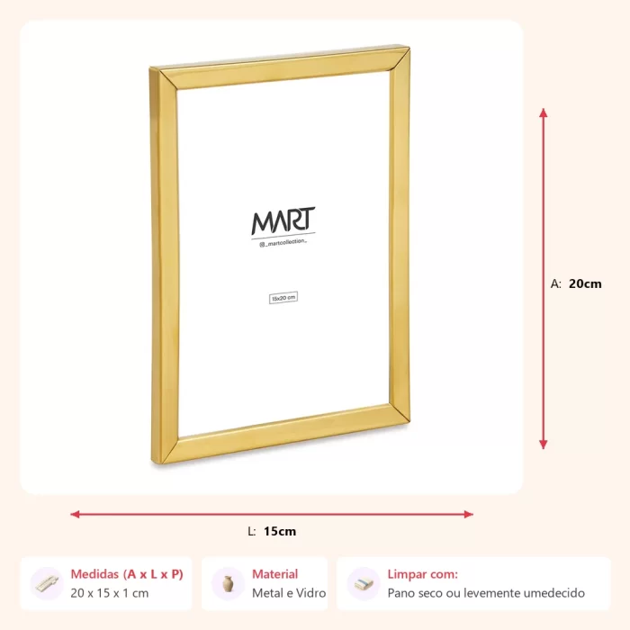 Porta-retrato dourado em metal 20x15x1cm - Imagem 2