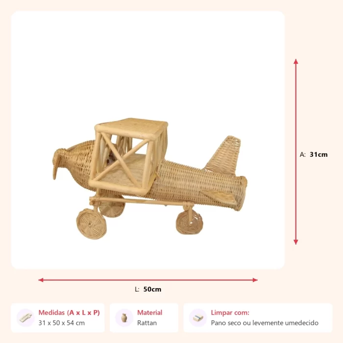 Avião decorativo rattan 31x50x54cm - Imagem 2