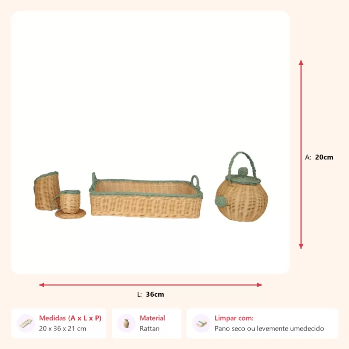 Jogo de xícara chá rattan 20x36x21cm - Imagem 2