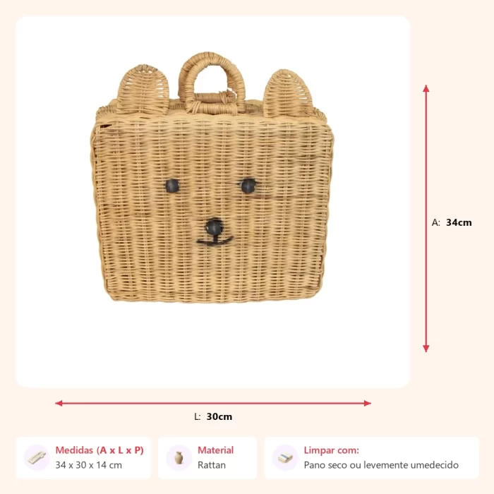 Maleta ursinho rattan 34x30x14cm - Imagem 2