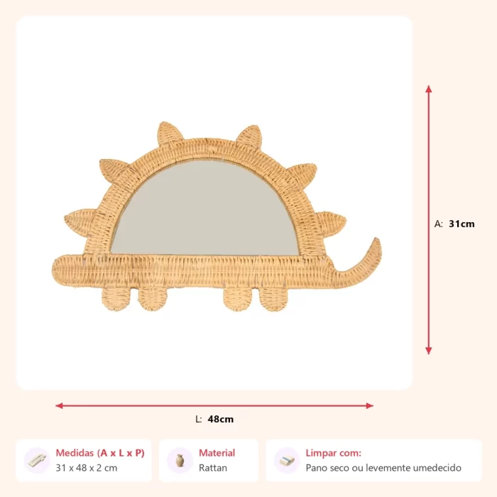 Espelho dinossauro rattan 31x48x2cm - Imagem 2