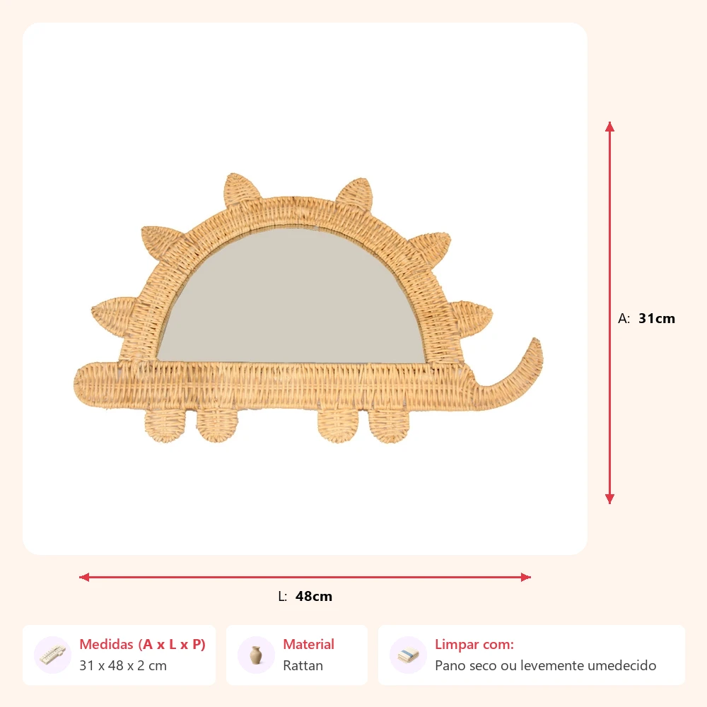 Espelho dinossauro rattan 31x48x2cm - Imagem 2