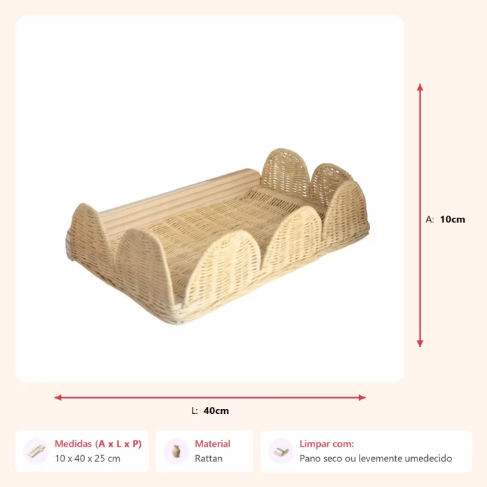 Bandeja ondulada rattan 10x40x25cm - Imagem 2