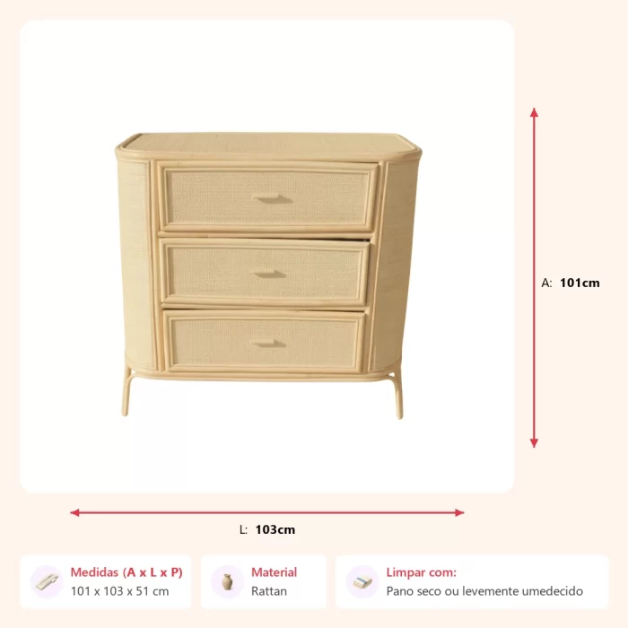 Cômoda primavera rattan 101x103x51cm - Imagem 2
