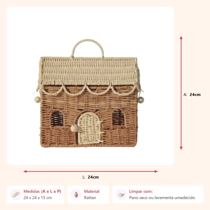 Cesta casinha telhado branco 24x24x15cm - Imagem 2