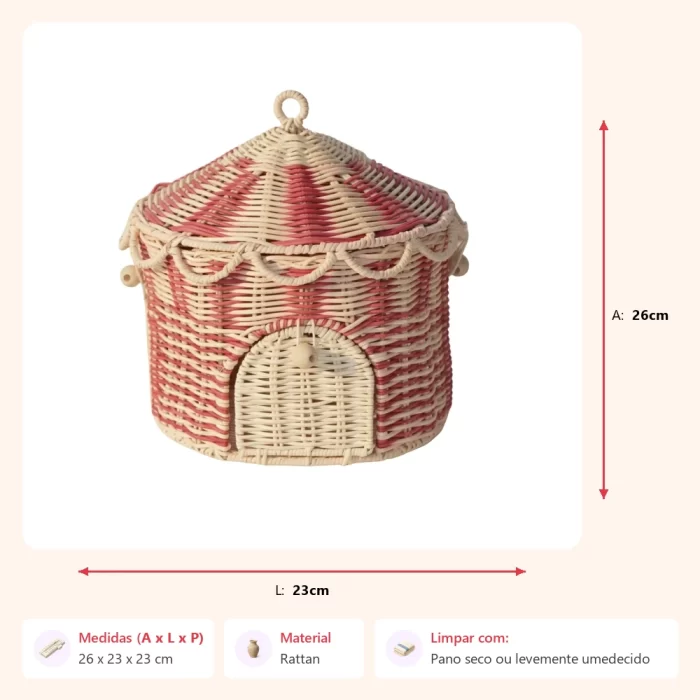 Cesto circo rattan pintado 26x23x23cm - Imagem 2
