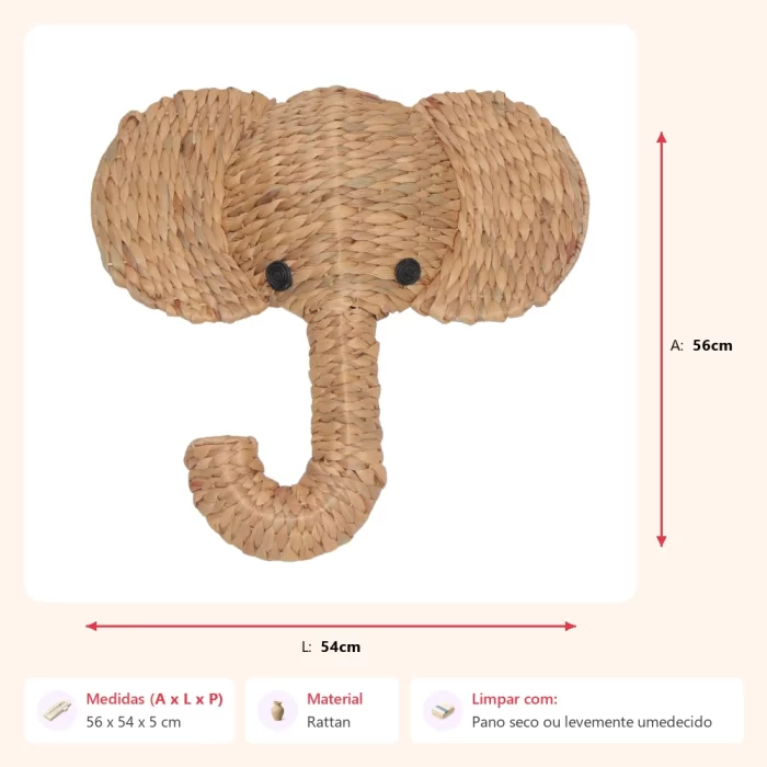 Cabeça elefante parede 56x54x5cm - Imagem 2