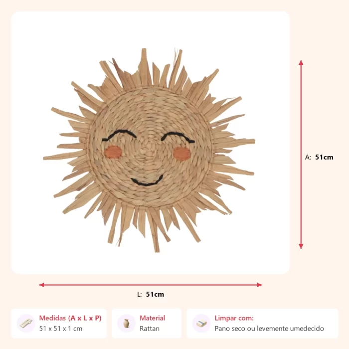 Sol decorativo rattan 51x51x1cm - Imagem 2