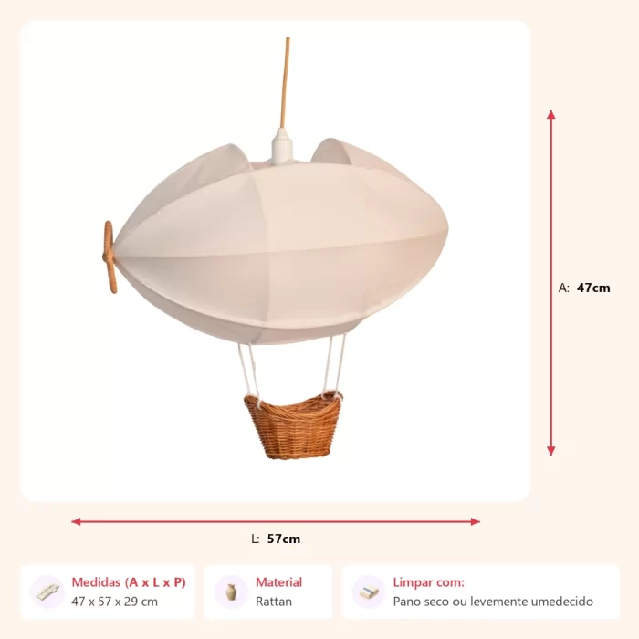 Luminária teto dirigível rattan 47x57x29cm - Imagem 2