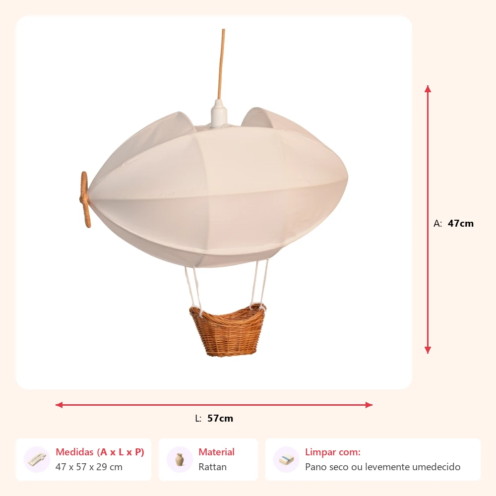 Luminária teto dirigível rattan 47x57x29cm - Imagem 2