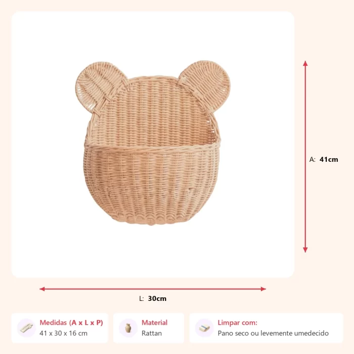 Porta-fralda urso rattan 41x30x16cm - Imagem 2
