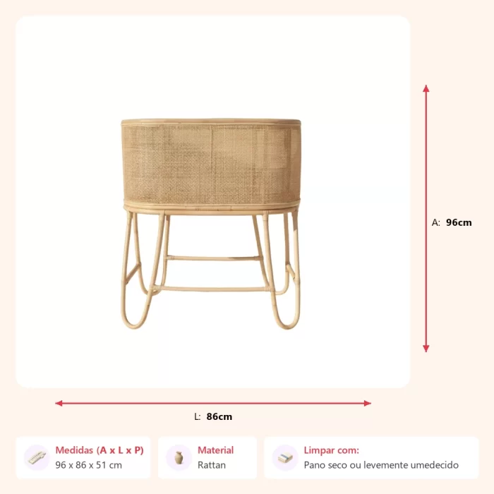 Bassinet rattan bambu 96x86x51cm - Imagem 2