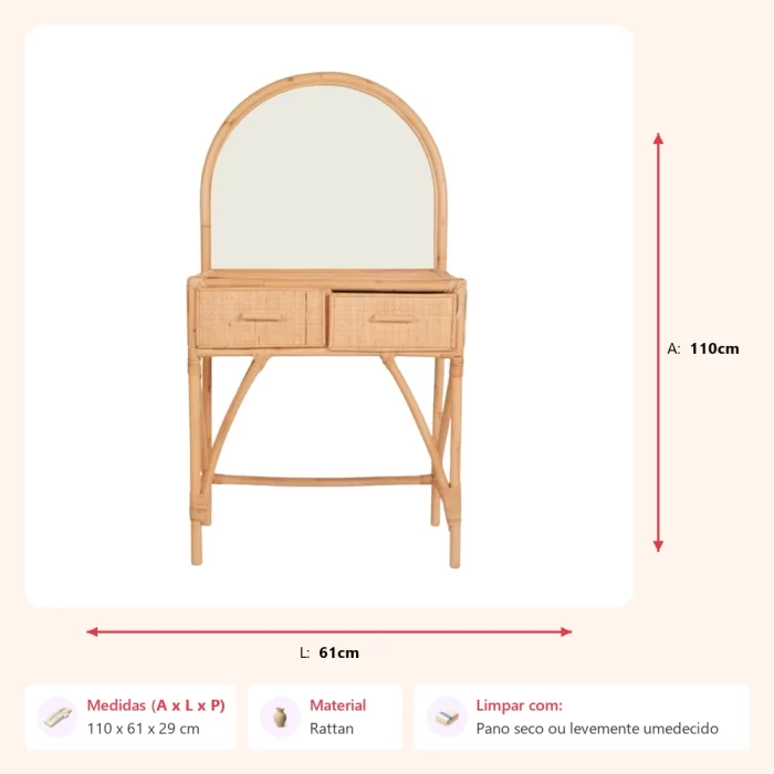 Penteadeira papillon rattan 110x61x29cm - Imagem 2