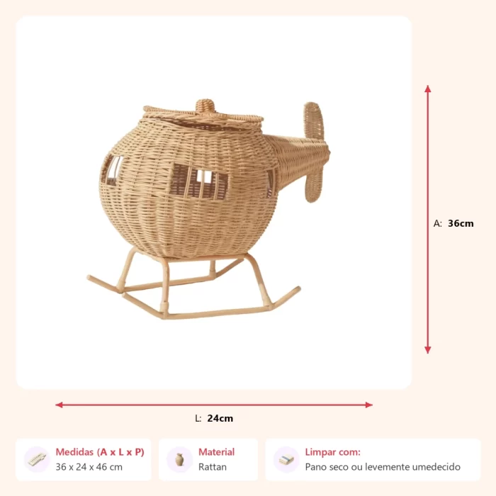 Escultura helicóptero rattan 36x24x46cm - Imagem 2