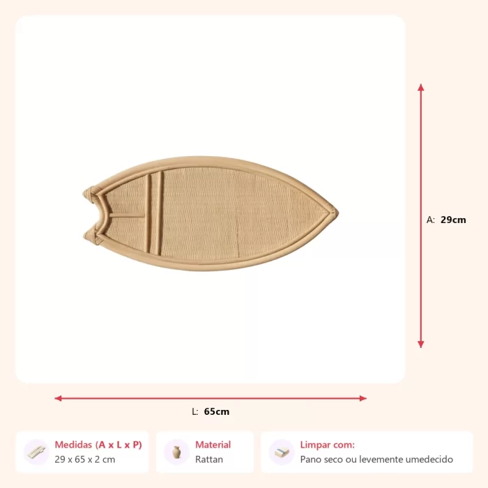 Prancha rattan decorativa 29x65x2cm - Imagem 2