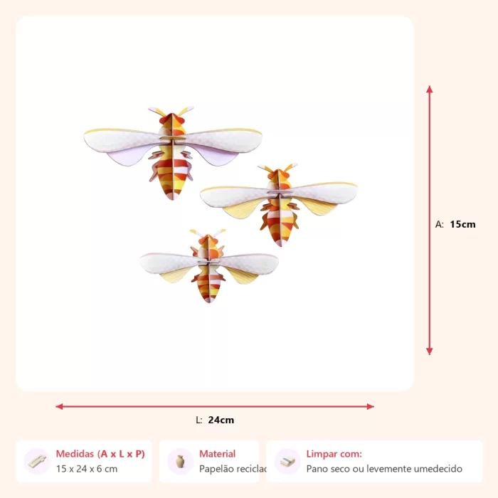 Jogo 3 abelhas honey bee 15x24x6cm - Imagem 2