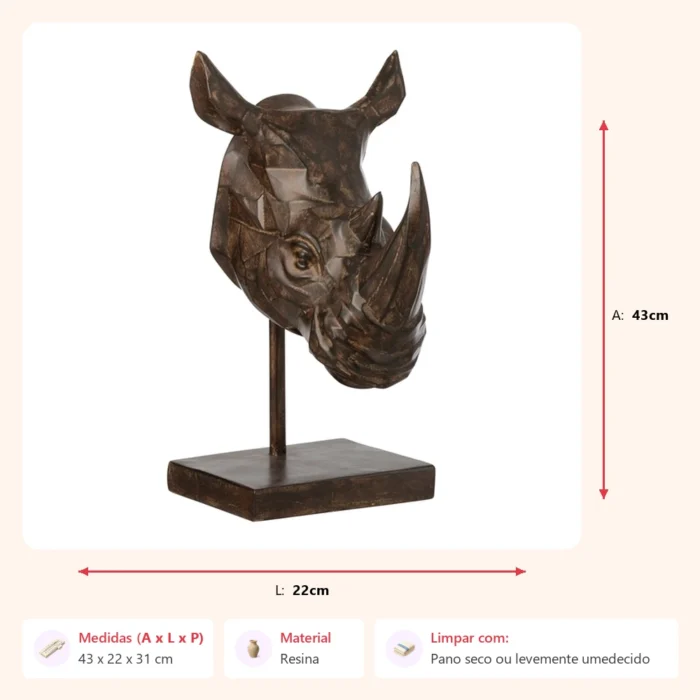 Escultura cabeca de rinoceronte 43x22x31cm - Imagem 2