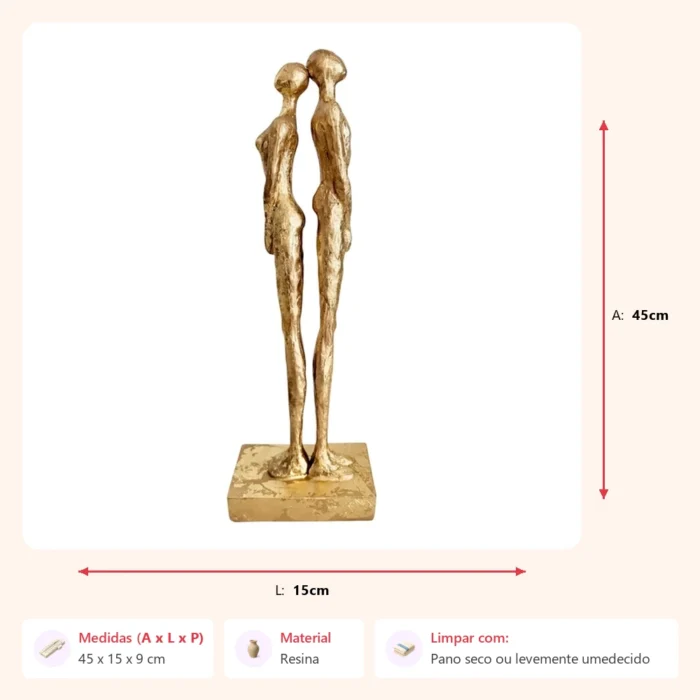 Escultura casal dourado 45x15x9cm - Imagem 2
