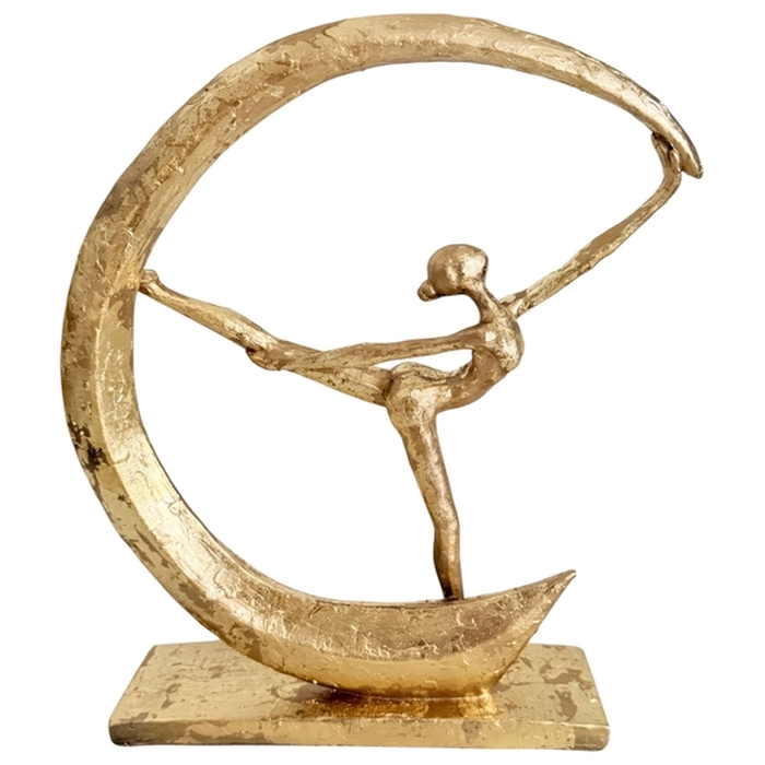 Escultura mulher dance moon dourada 34x26x7cm - Imagem 3