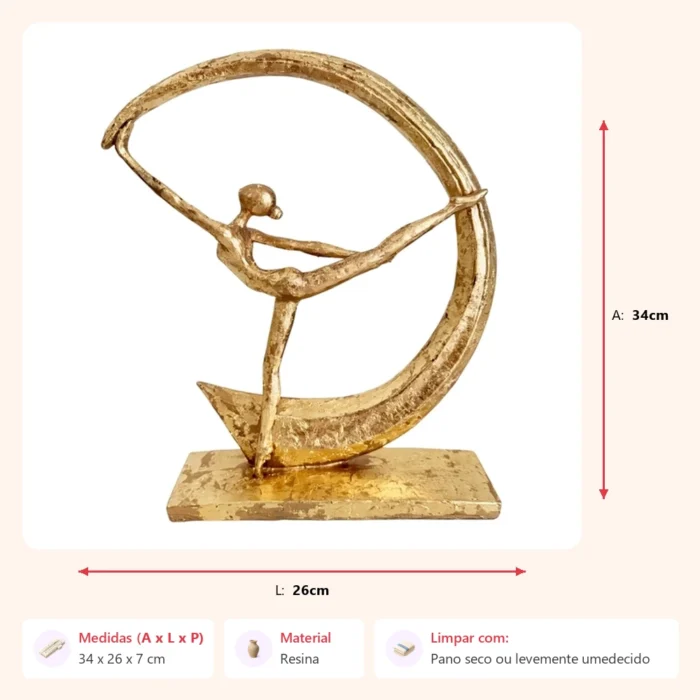 Alternative view of Escultura mulher dance moon dourada 34x26x7cm