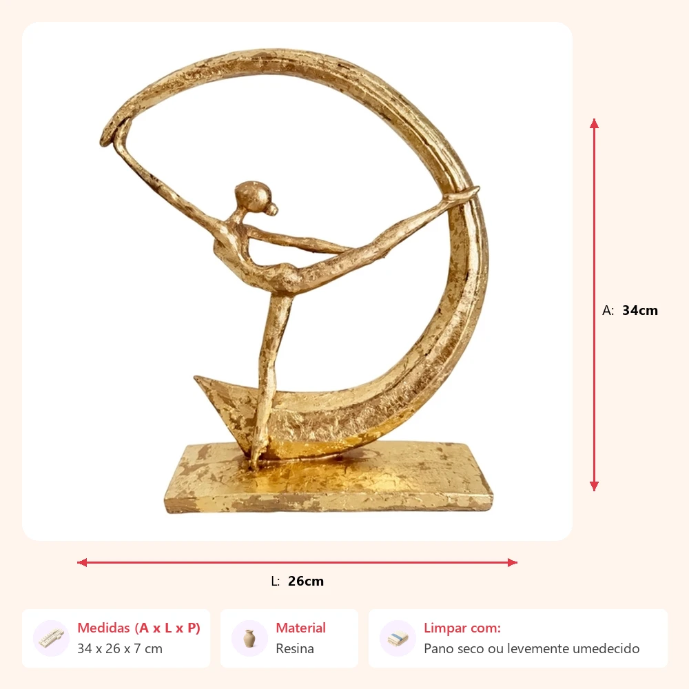 Escultura mulher dance moon dourada 34x26x7cm - Imagem 2