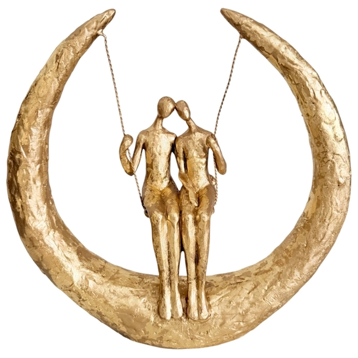 Escultura casal no balanco dourado 32x34x9cm