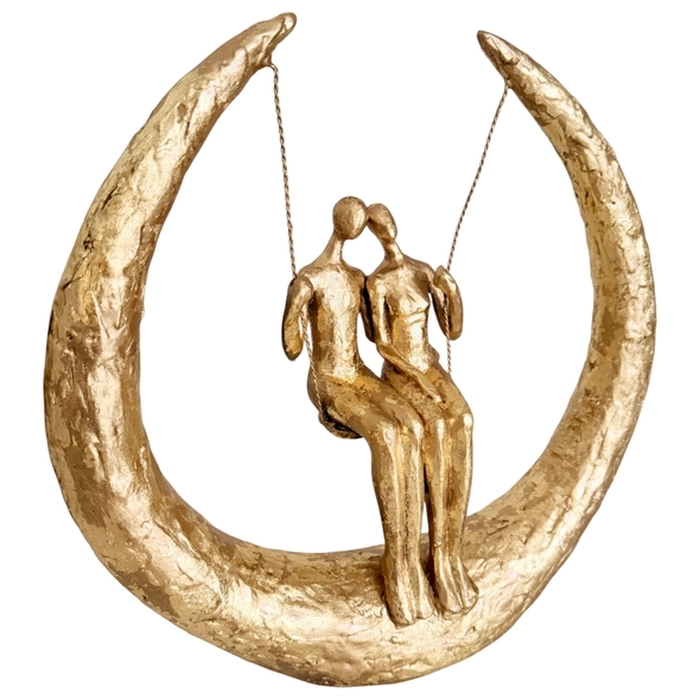 Escultura casal no balanco dourado 32x34x9cm - Imagem 3