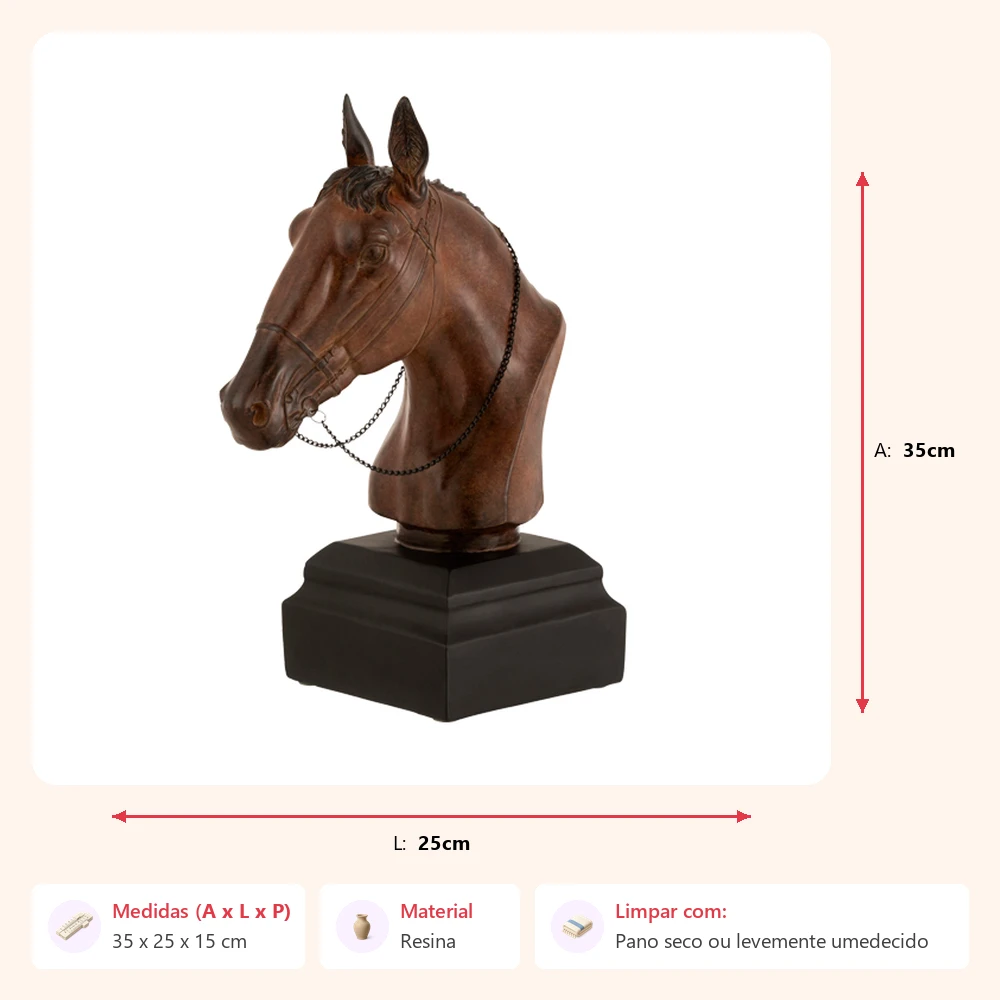Escultura cabeça de cavalo 35x25x15cm - Imagem 2