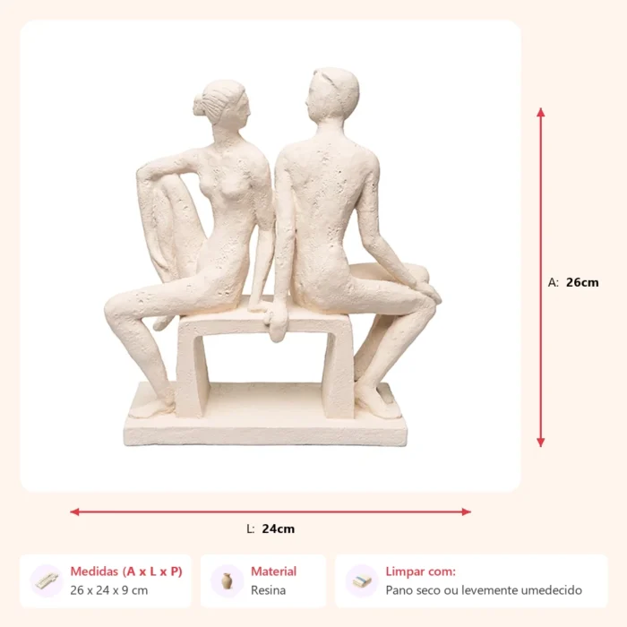 Alternative view of Escultura casal no banco creme 26x24x9cm