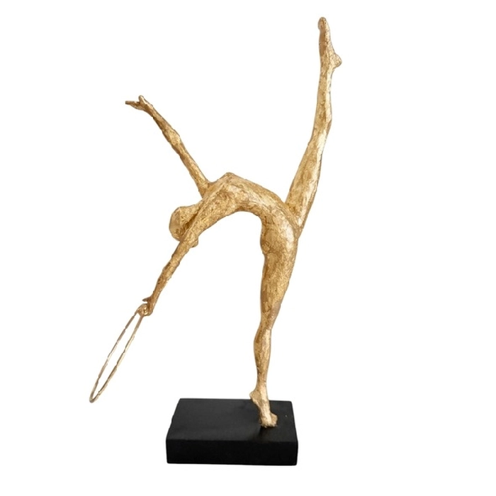 Escultura ginasta dourada com argola 36x22x11cm