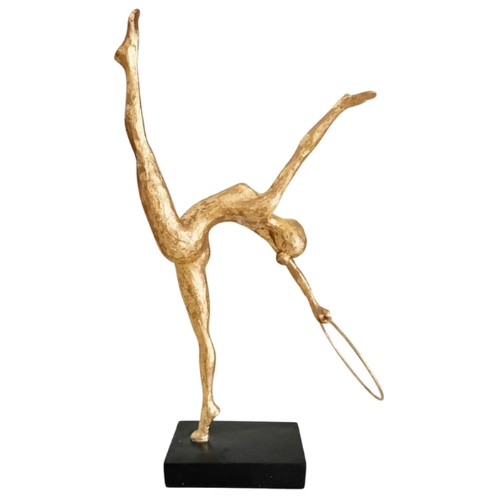 Escultura ginasta dourada com argola 36x22x11cm - Imagem 3