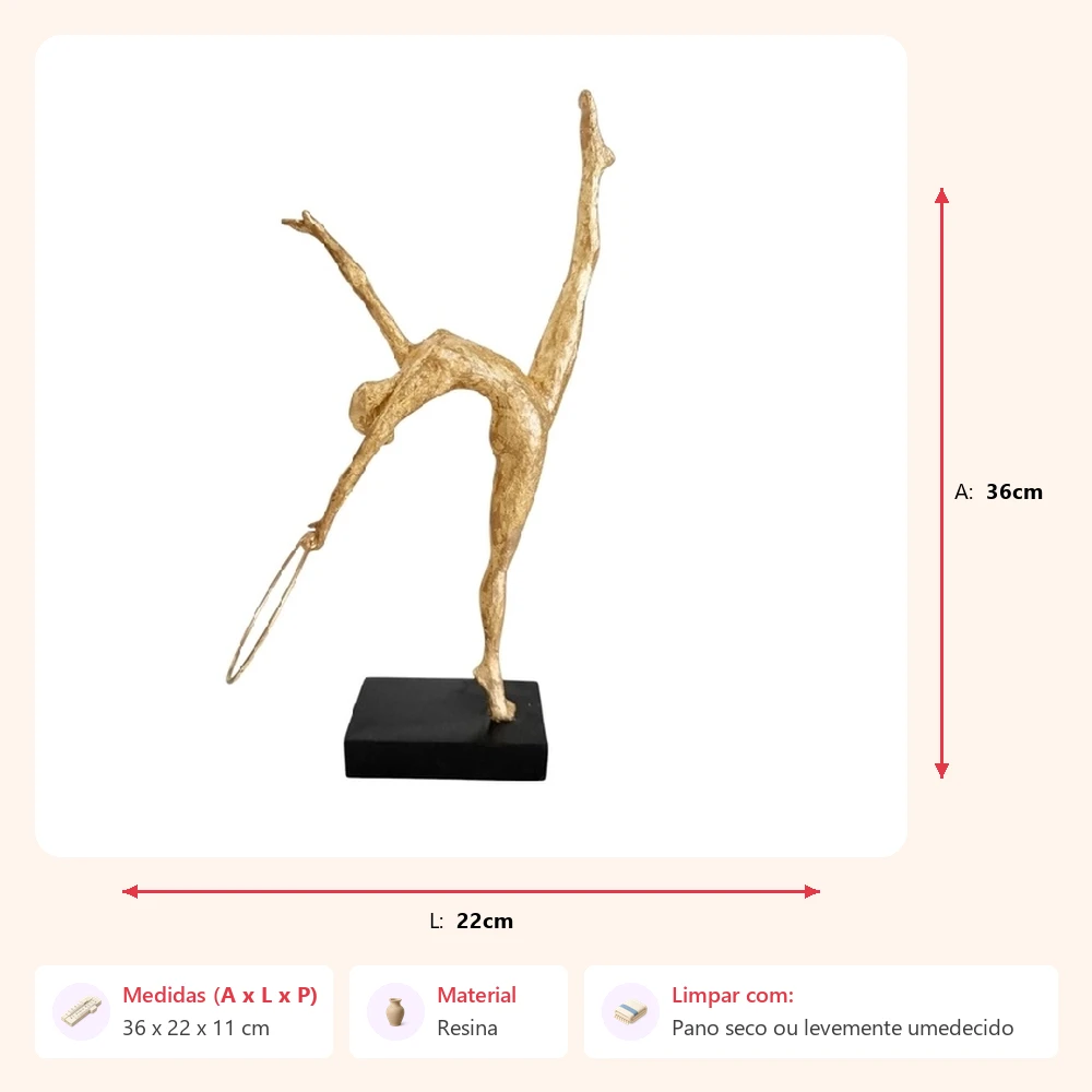 Escultura ginasta dourada com argola 36x22x11cm - Imagem 2