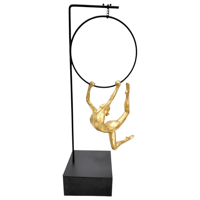 Escultura ginasta dourada segurando argola 48x18x13cm
