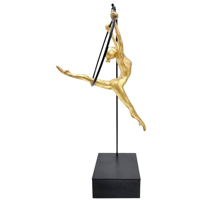 Escultura ginasta dourada na argola 48x18x22cm - Imagem 3