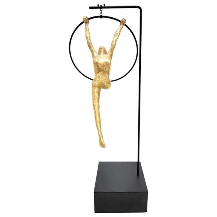 Escultura ginasta dourada na argola 48x18x22cm - Imagem 4