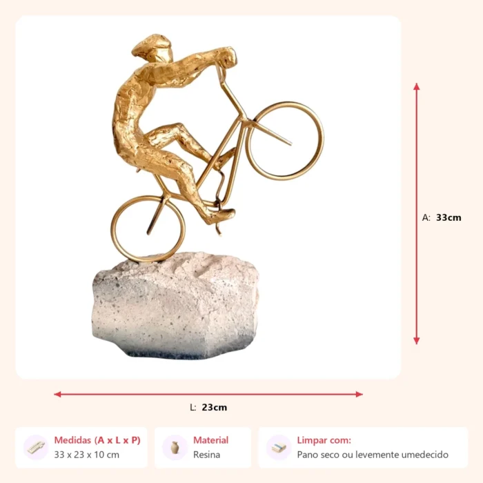 Alternative view of Escultura ciclista dourado na pedra 33x23x10cm