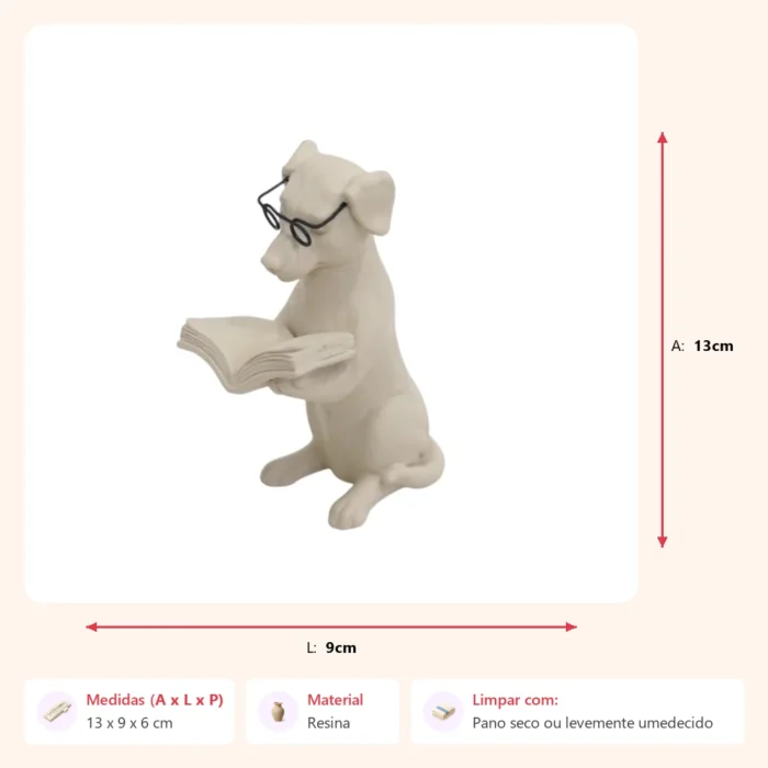 Escultura cachorro lendo livro 13x9x6cm - Imagem 2